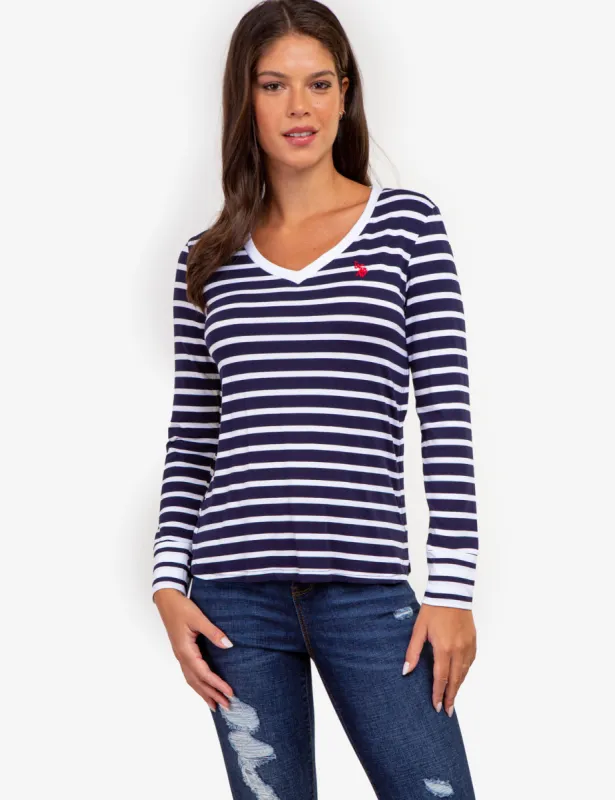 LONG SLEEVE STRIPE V-NECK TOP sold by U.S. Polo Assn.