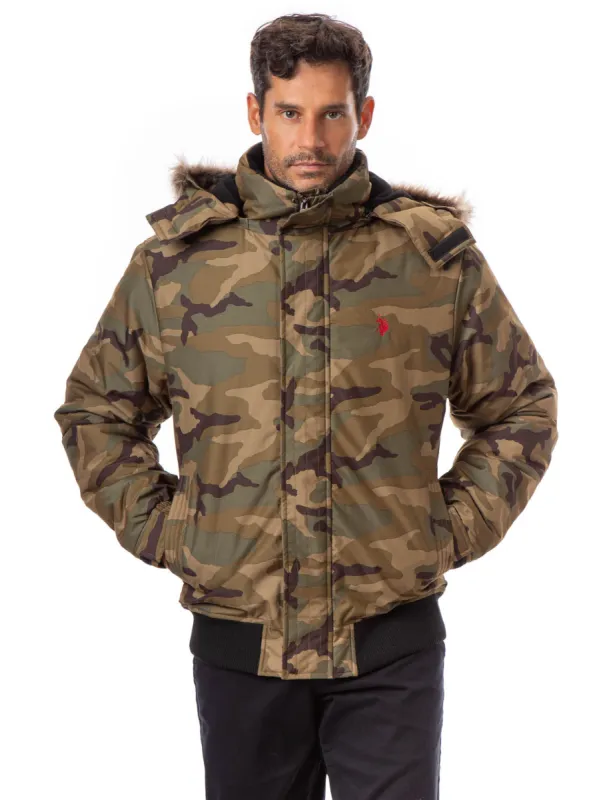 CAMO FAUX FUR TRIMMED JACKET sold by U.S. Polo Assn.