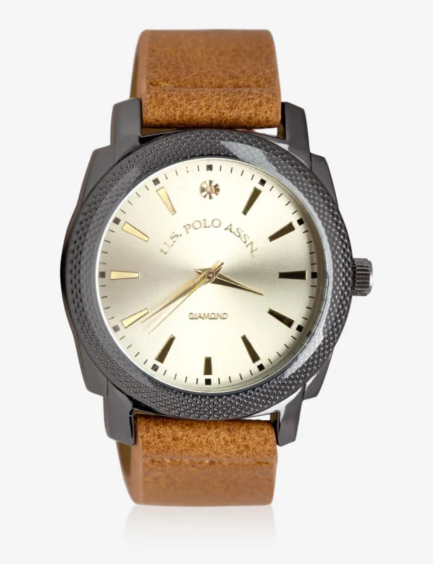 MEN'S PEBBLED FAUX LEATHER & STAINLESS STEEL WATCH sold by U.S. Polo Assn.