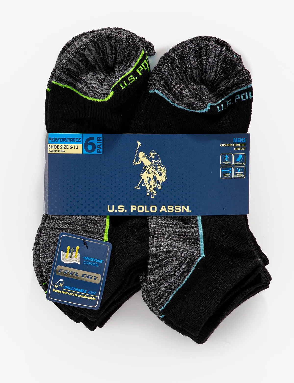 MENS 6PK LOW CUT PERFORMANCE SOCKS sold by U.S. Polo Assn. product image thumbnail 2
