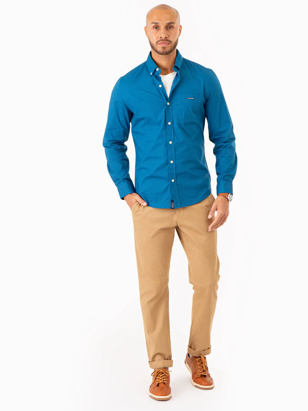 DIAMOND PRINT LONG SLEEVE SHIRT WITH POCKET sold by U.S. Polo Assn. product image thumbnail 3