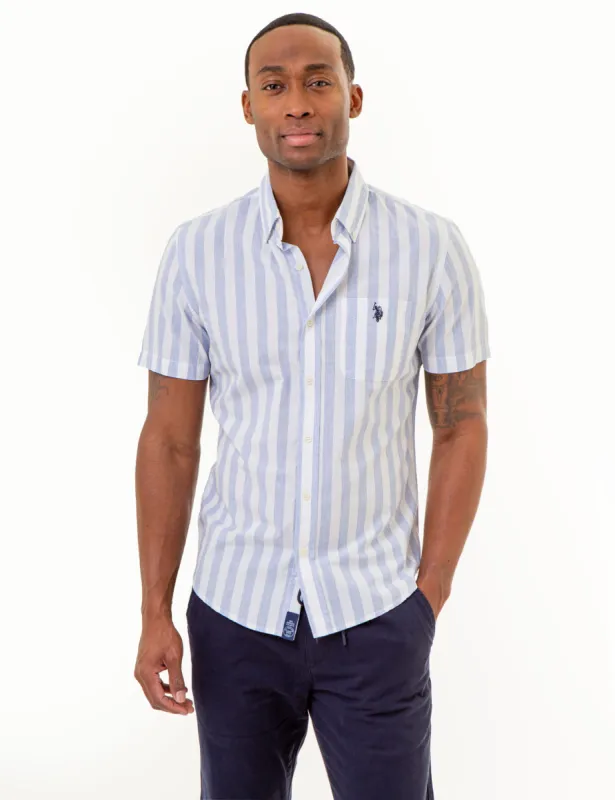 SHORT SLEEVE HEATHER POPLIN STRIPED SHIRT sold by U.S. Polo Assn.