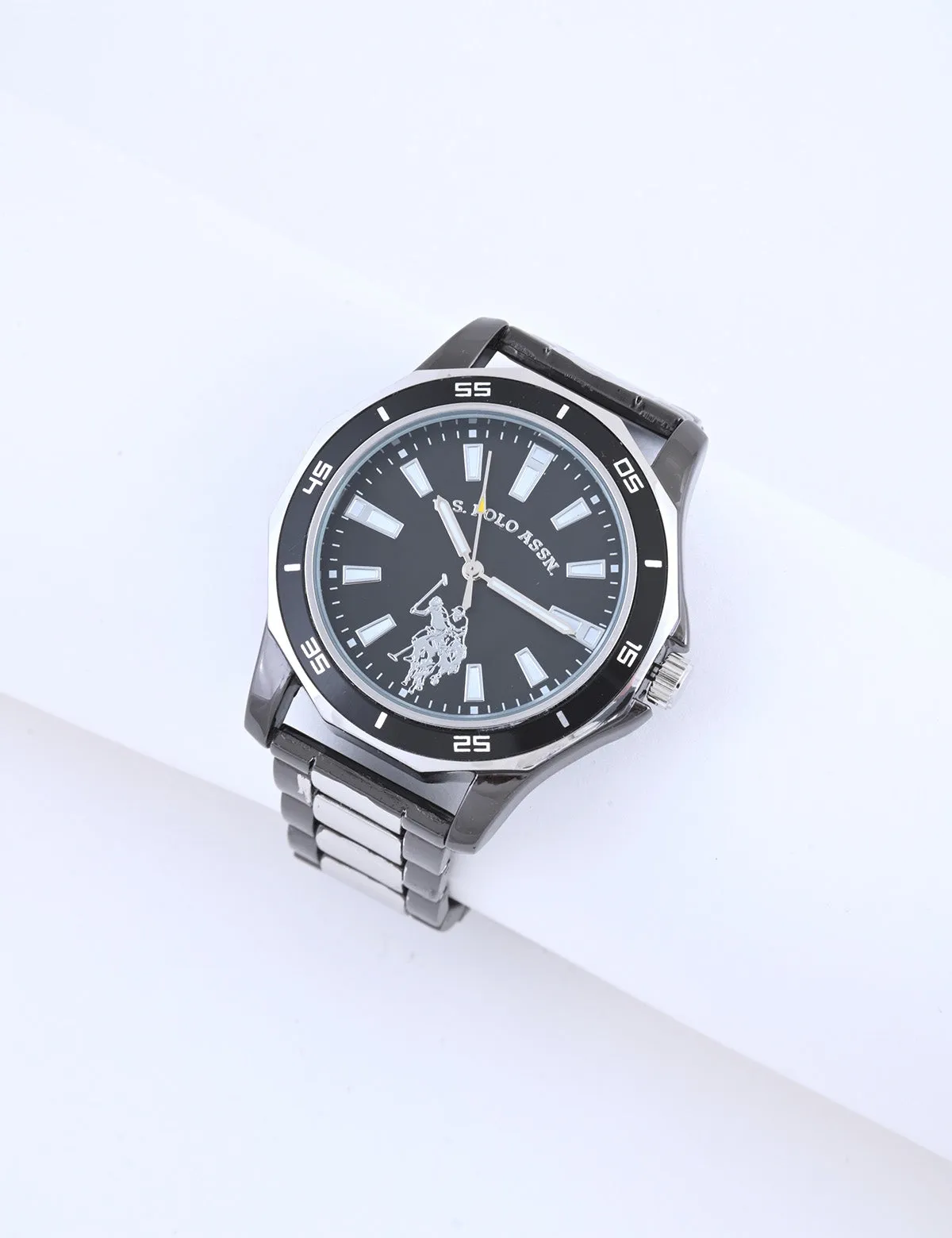 MEN'S SILVER AND BLACK LINK WATCH sold by U.S. Polo Assn.