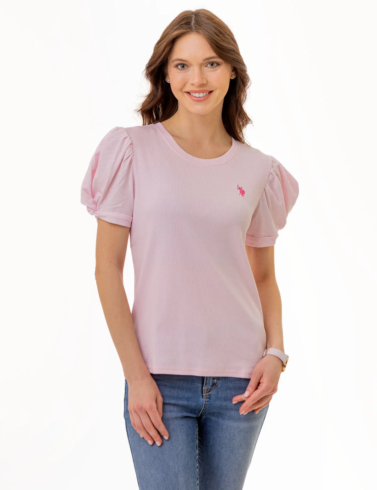 PUFF SLEEVE CREW NECK TOP sold by U.S. Polo Assn.