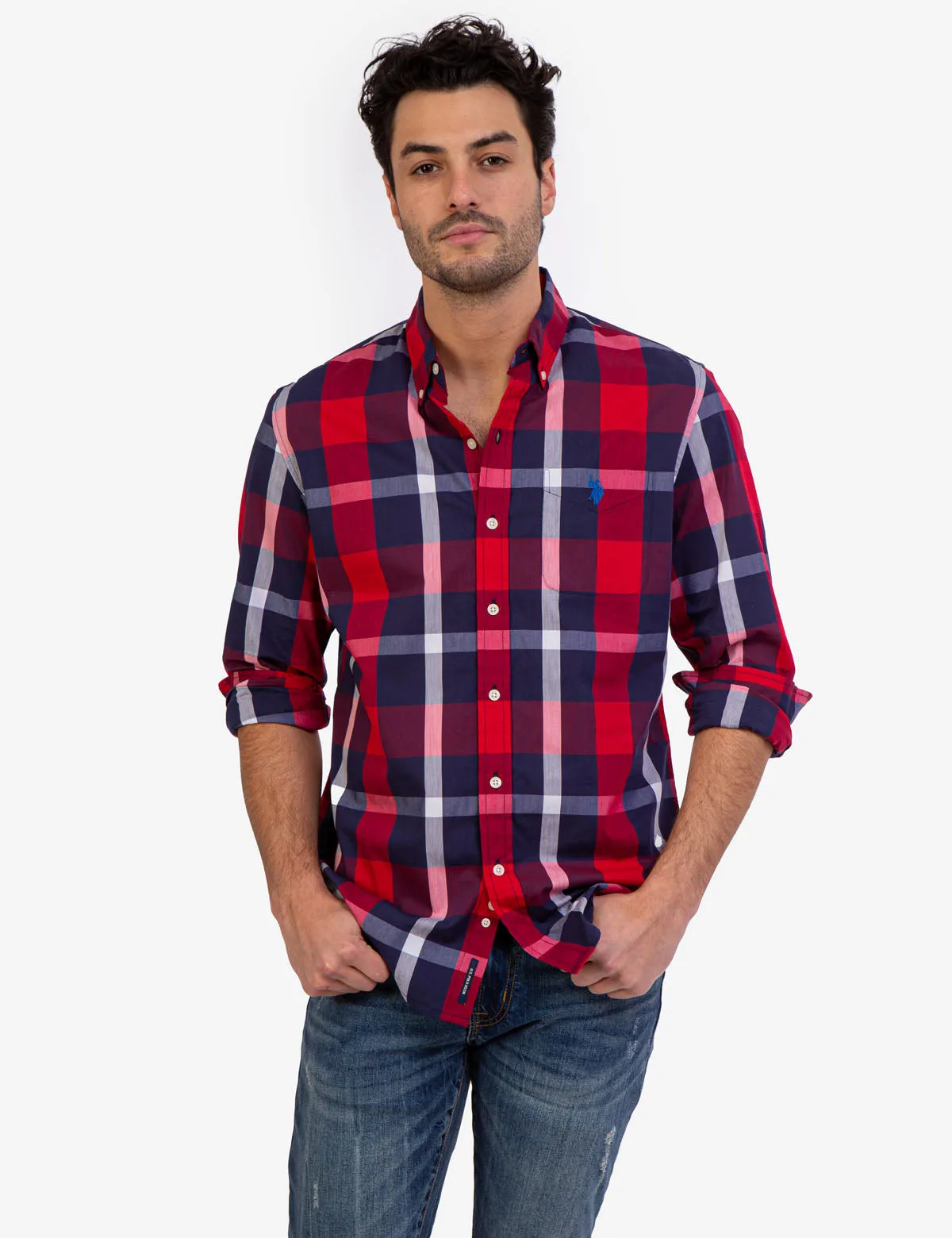PLAID POPLIN STRETCH LONG SLEEVE SHIRT sold by U.S. Polo Assn.