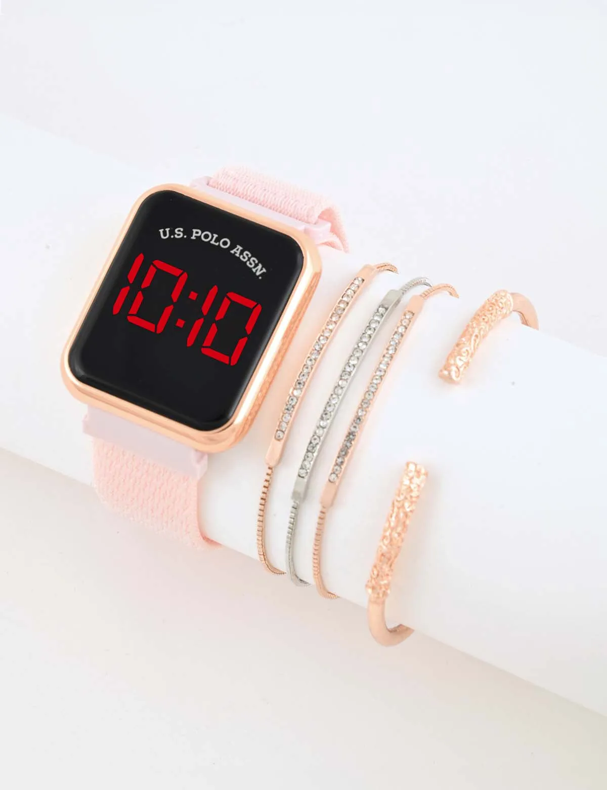 LADIES LED SQUARE FACE WATCH & STACKABLE BRACELETS SET sold by U.S. Polo Assn.