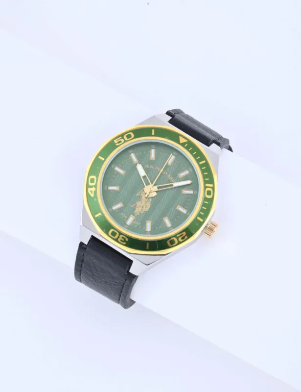 MEN'S BLACK STRAP WITH GREEN DIAL ANALOG WATCH sold by U.S. Polo Assn.