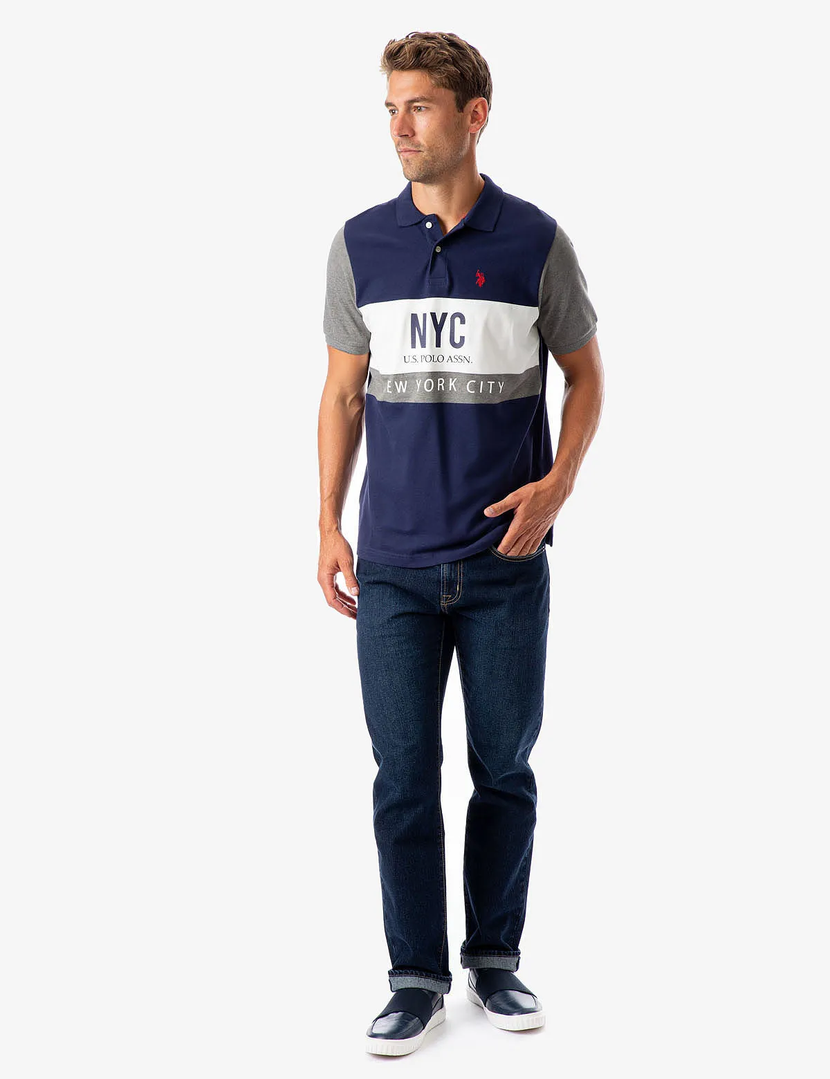 NYC COLORBLOCK CHEST STRIPE POLO SHIRT sold by U.S. Polo Assn.