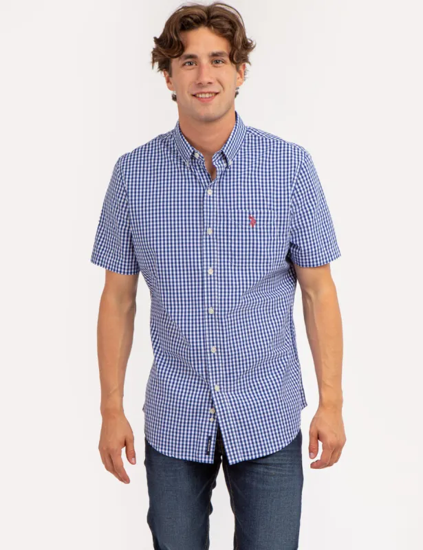 PEACHED POPLIN PLAID SHORT SLEEVE SHIRT sold by U.S. Polo Assn.