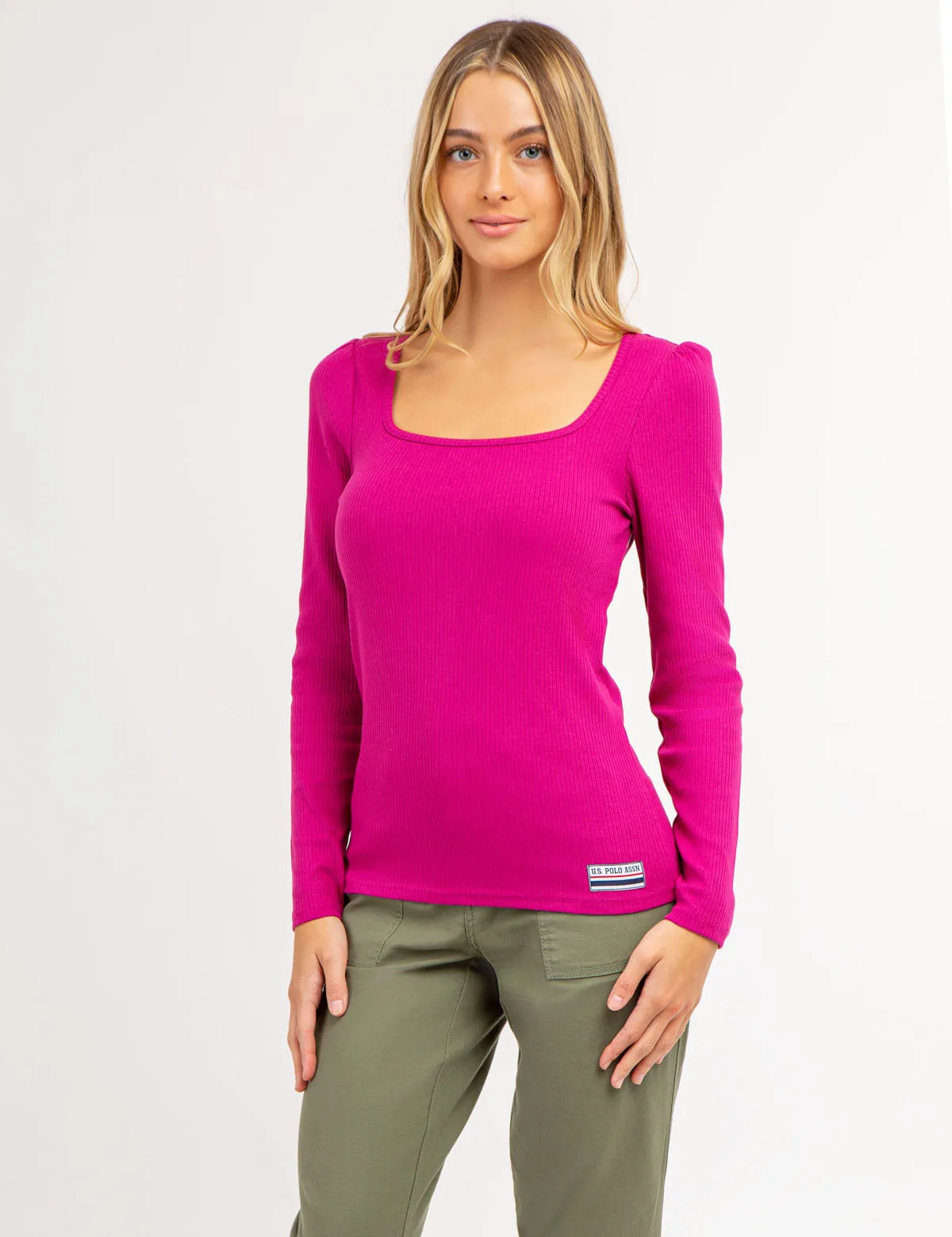 LONG SLEEVE SQUARE NECK RIBBED TOP sold by U.S. Polo Assn.