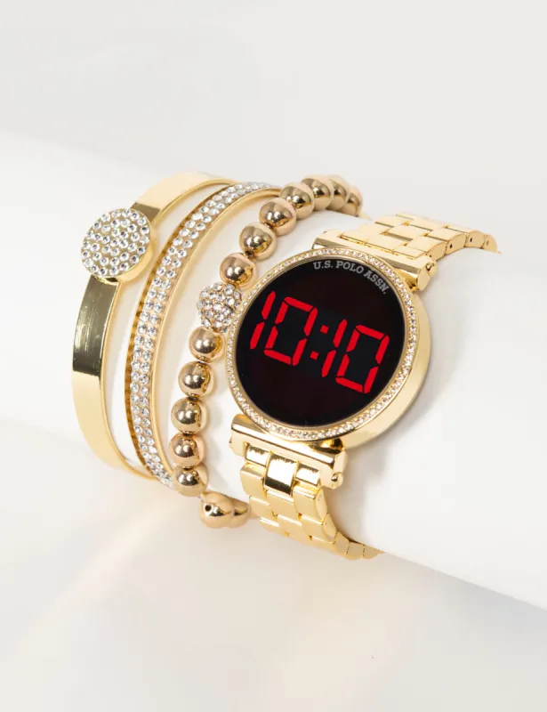LADIES GOLD LINK WATCH AND BRACELETS SET sold by U.S. Polo Assn.