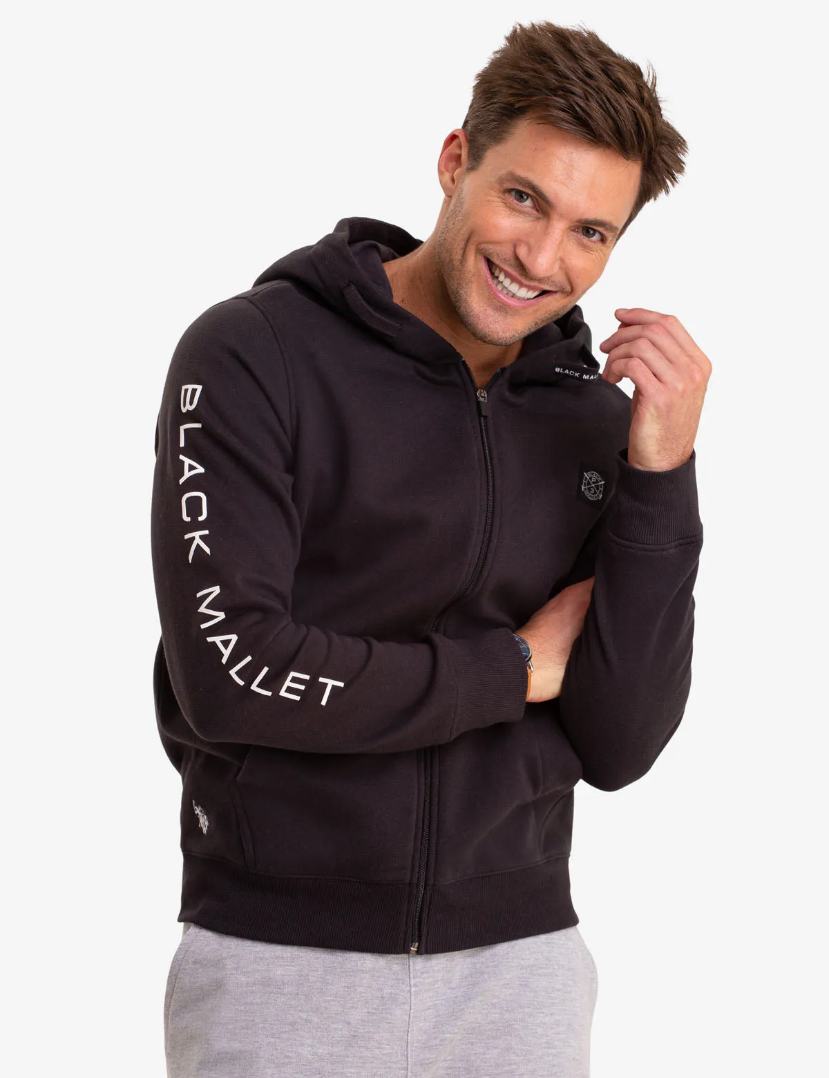 BLACK MALLET MAGIC DRAWSTRING LOGO ZIP HOODIE sold by U.S. Polo Assn.