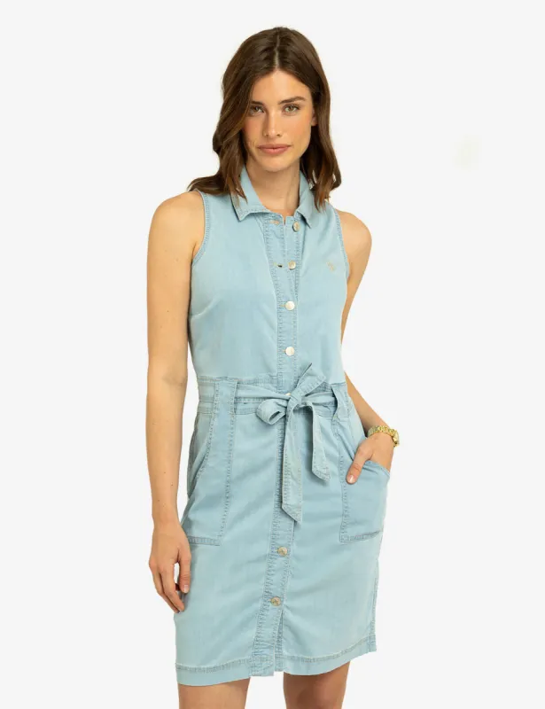 SLEEVELESS SELF TIE DENIM DRESS sold by U.S. Polo Assn.