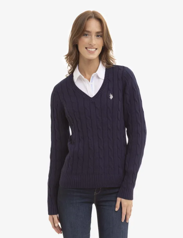 V-NECK CABLE PULLOVER SWEATER made by U.S. Polo Assn.