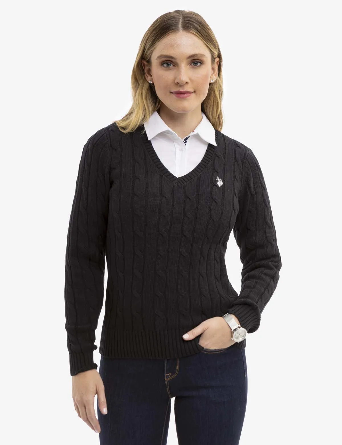 V-NECK CABLE PULLOVER SWEATER sold by U.S. Polo Assn. product image thumbnail 5