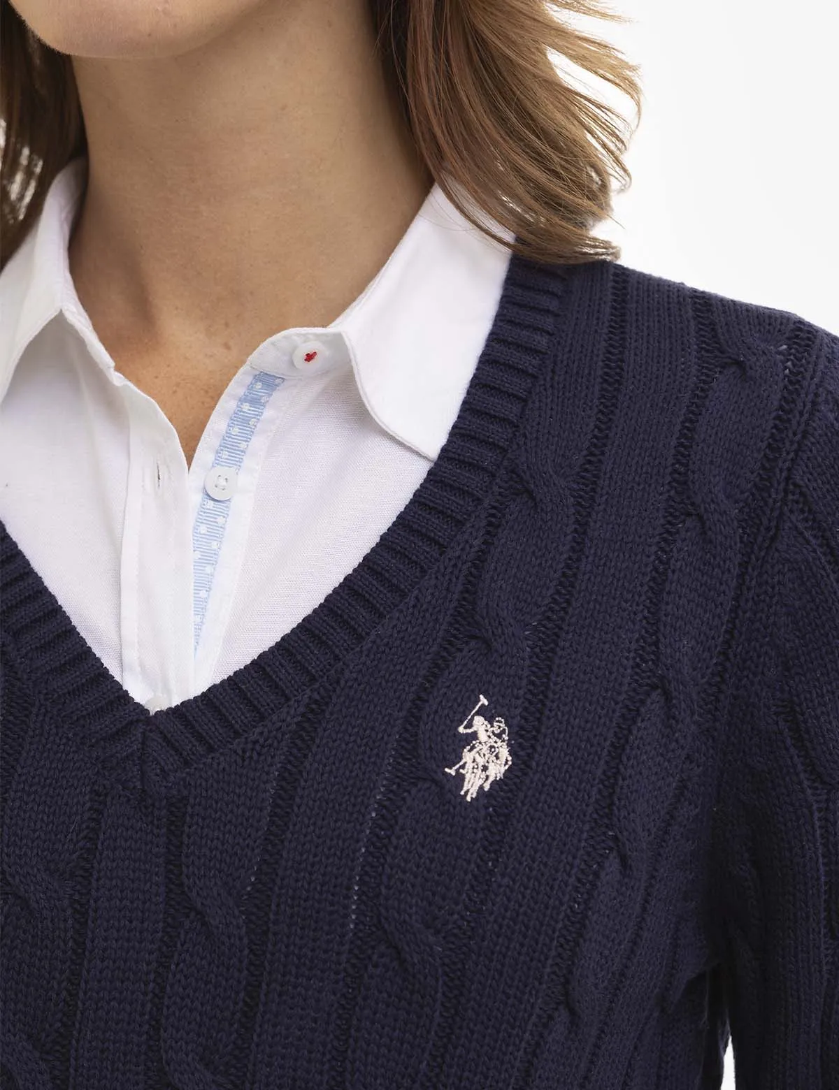 V-NECK CABLE PULLOVER SWEATER sold by U.S. Polo Assn. product image thumbnail 3