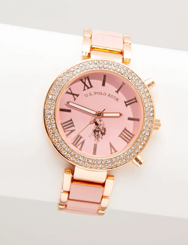 LADIES ROSE GOLD AND BLUSH ENAMEL LINK WATCH sold by U.S. Polo Assn.
