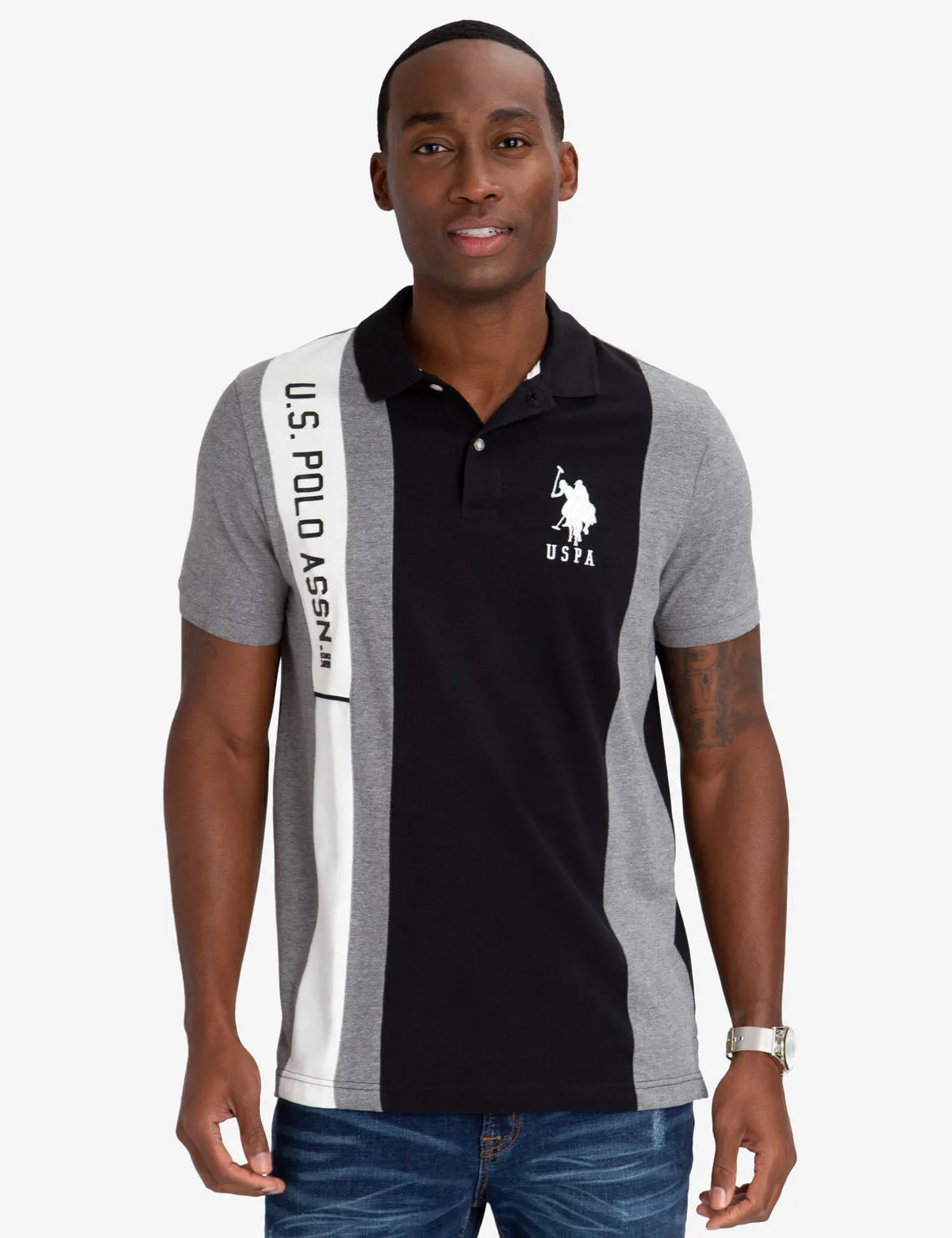 COLORBLOCK POLO SHIRT WITH RUBBER U.S. POLO ASSN. DETAIL sold by U.S. Polo Assn.