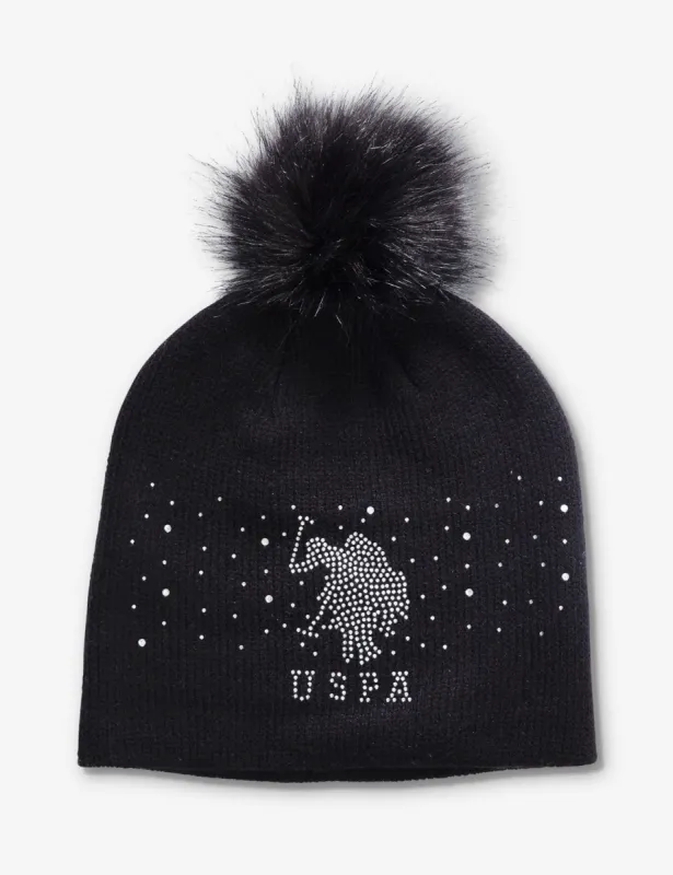 RHINESTONE BEANIE WITH POM POM ON TOP sold by U.S. Polo Assn.