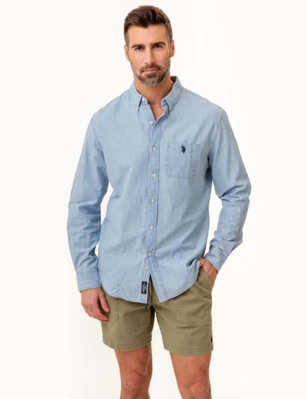 LONG SLEEVE SLUB CHAMBRAY WOVEN SHIRT sold by U.S. Polo Assn.