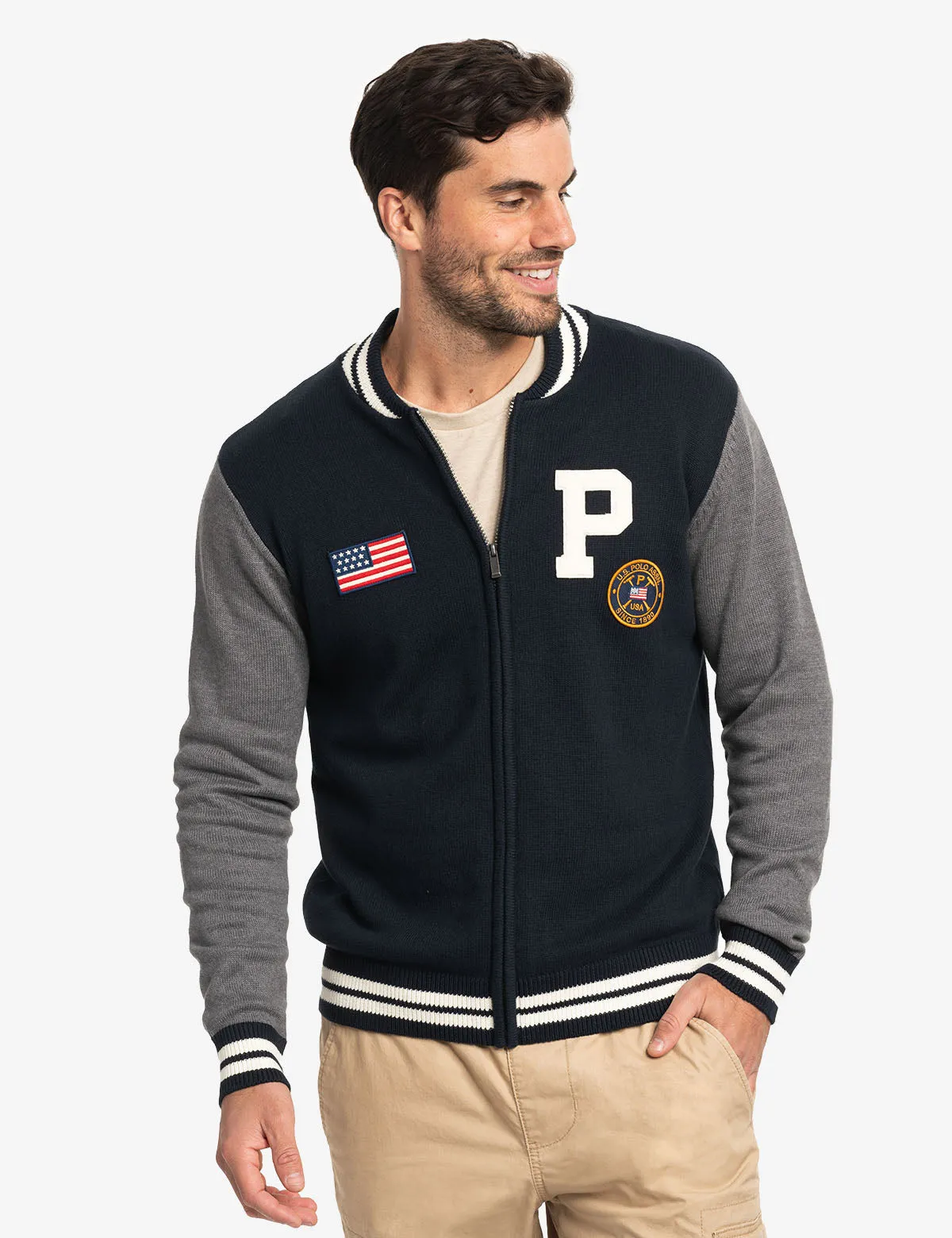 FULL ZIP PATCH VARSITY SWEATER sold by U.S. Polo Assn.