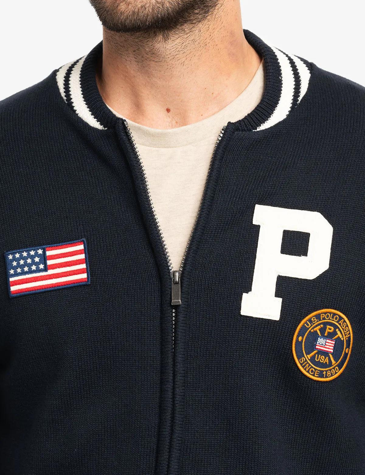 FULL ZIP PATCH VARSITY SWEATER sold by U.S. Polo Assn. product image thumbnail 3