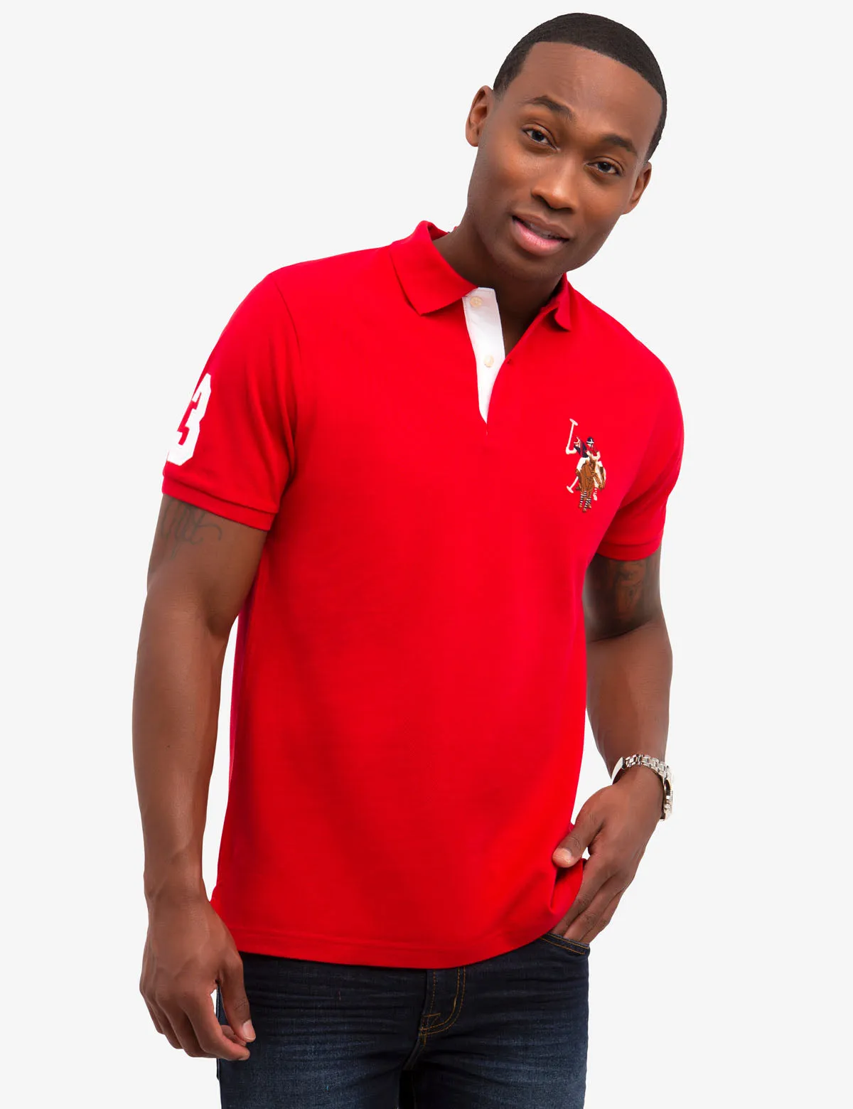 MULTI COLOR BIG LOGO SOLID POLO SHIRT sold by U.S. Polo Assn.