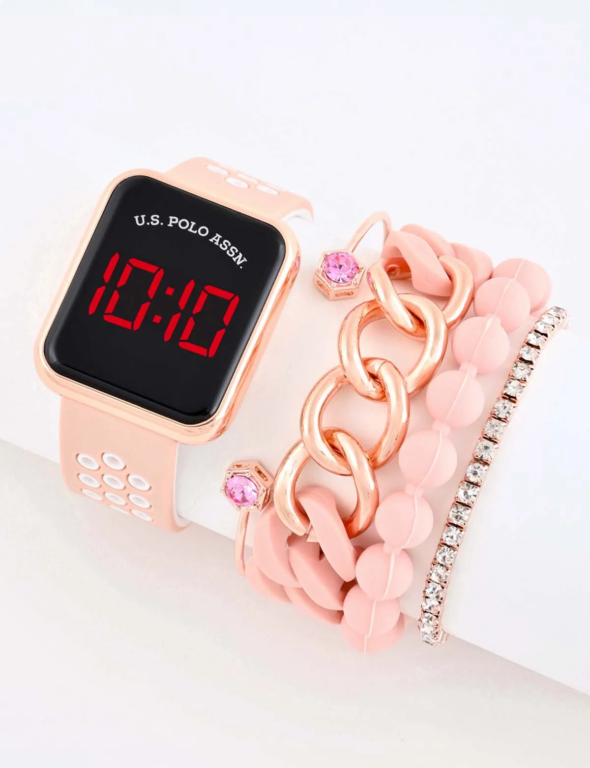 LADIES LED SQUARE FACE WATCH & STACKABLE BRACELETS SET sold by U.S. Polo Assn.