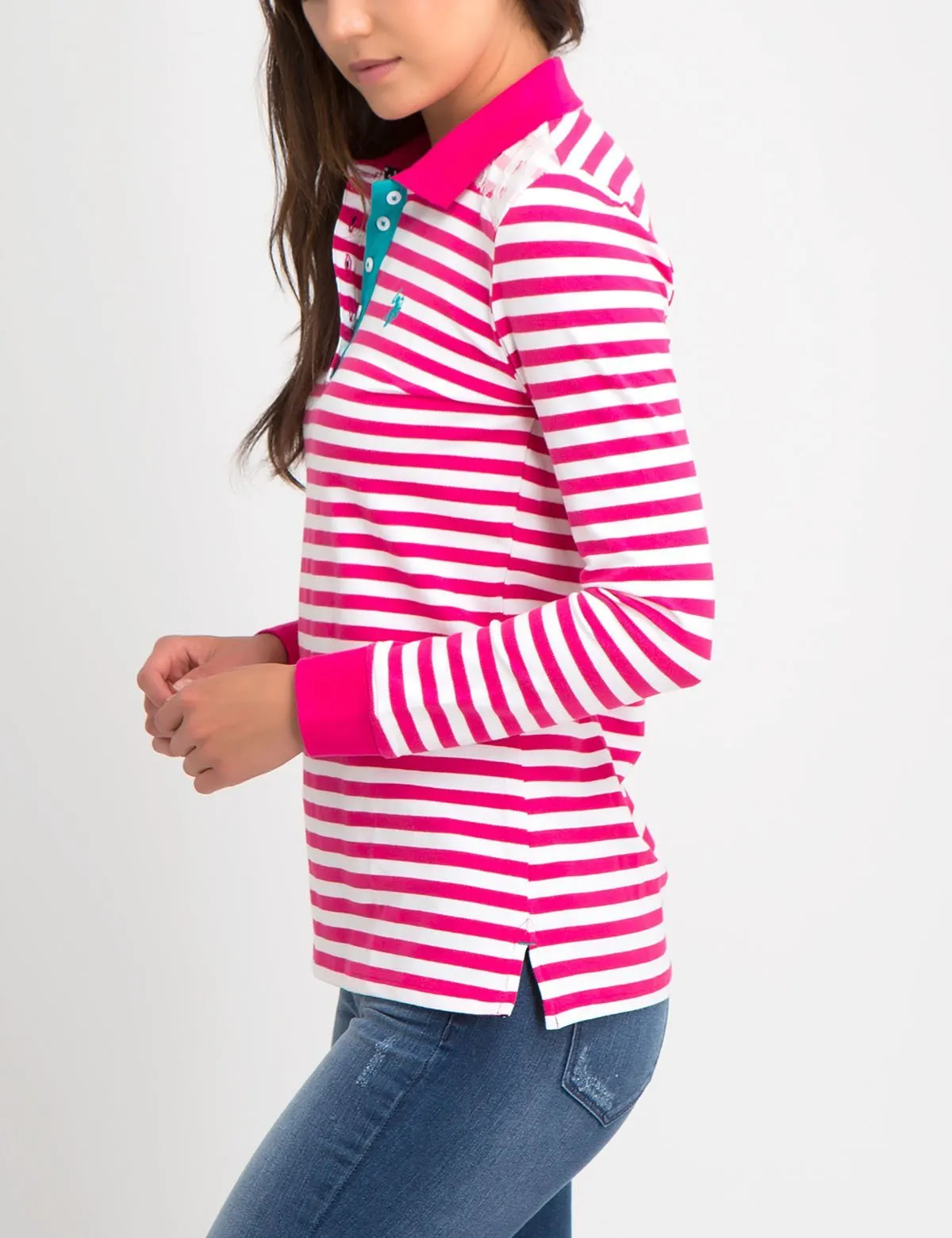 LACE TRIM STRIPE LONG SLEEVE POLO SHIRT sold by U.S. Polo Assn. product image thumbnail 2