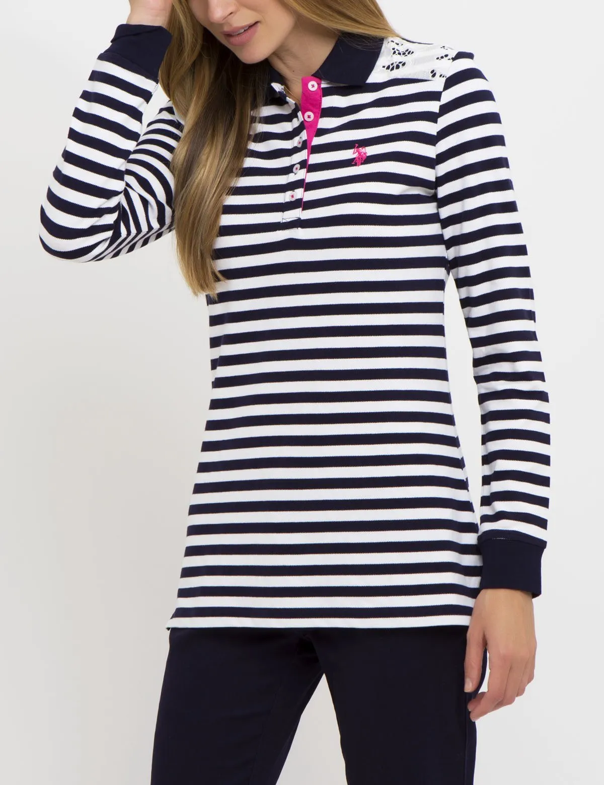 LACE TRIM STRIPE LONG SLEEVE POLO SHIRT sold by U.S. Polo Assn. product image thumbnail 5
