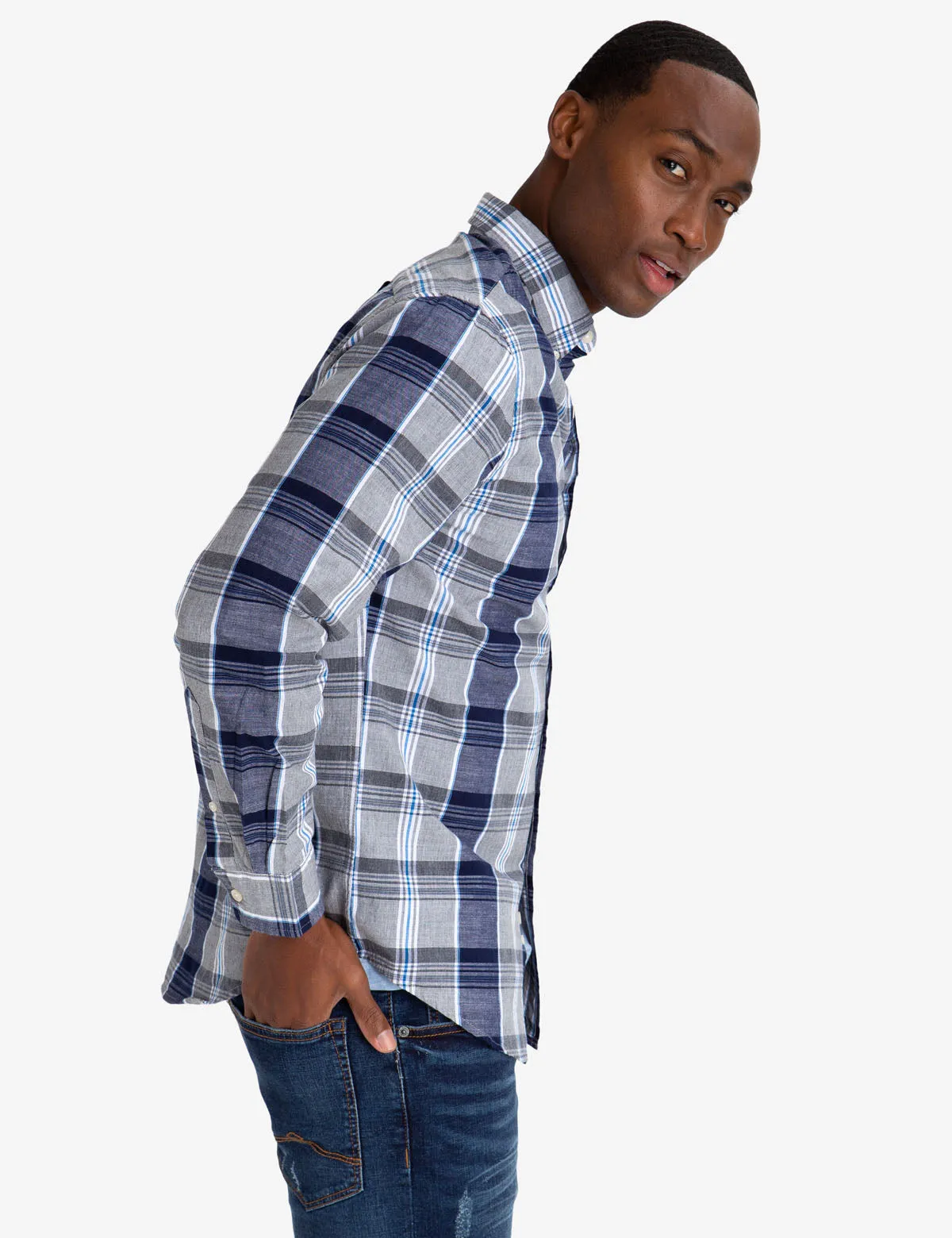 LARGE PLAID SLUB POPLIN SHIRT sold by U.S. Polo Assn. product image thumbnail 3