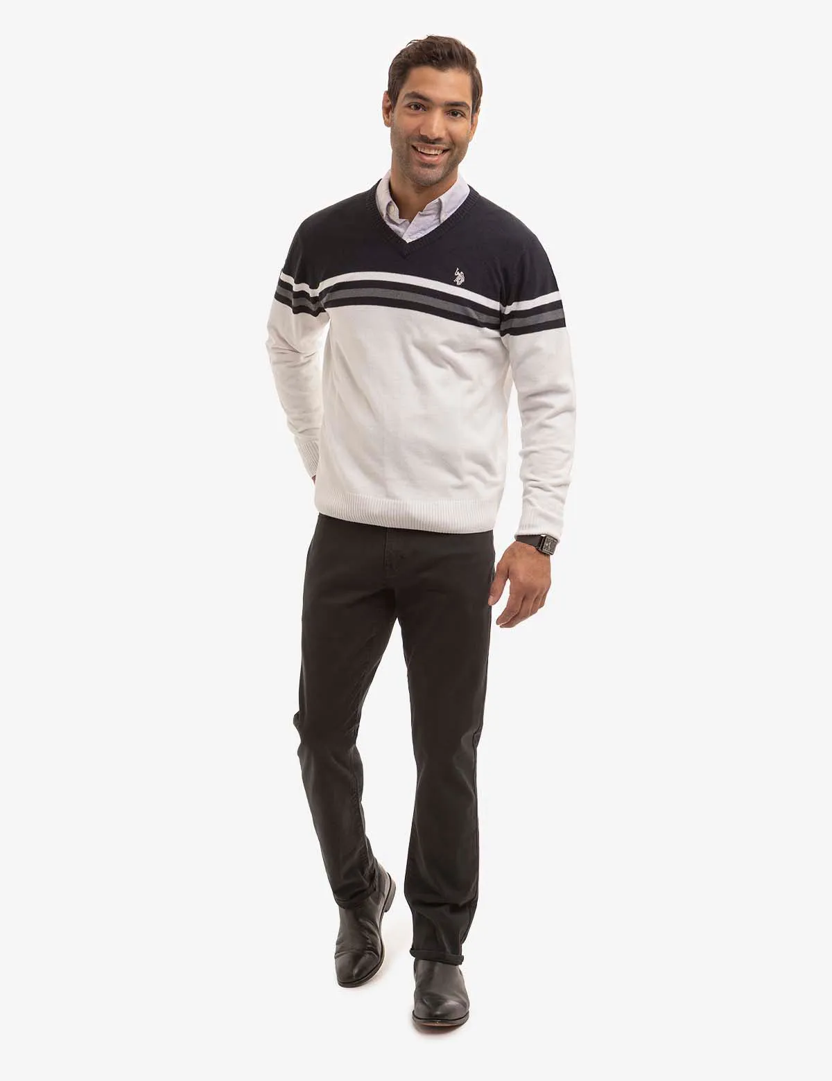 SOFT ENGINEERED STRIPE V-NECK SWEATER sold by U.S. Polo Assn. product image thumbnail 2