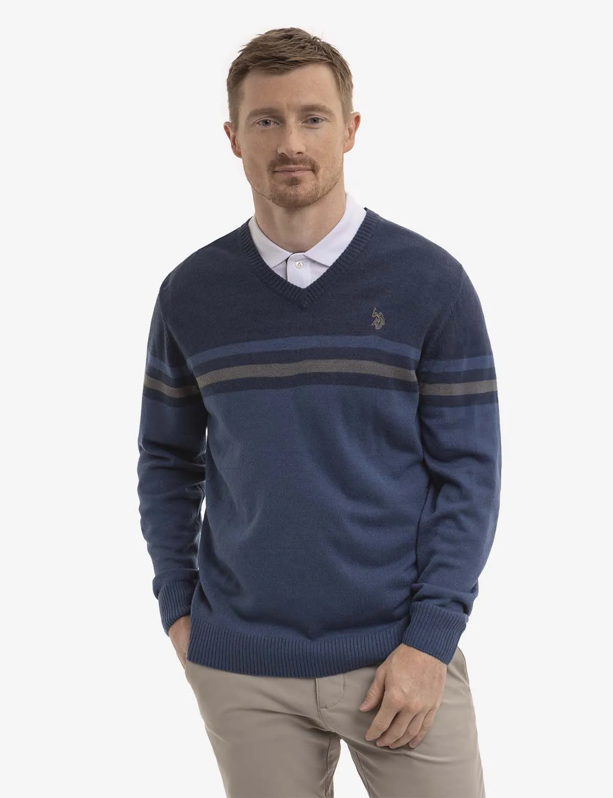 SOFT ENGINEERED STRIPE V-NECK SWEATER sold by U.S. Polo Assn. product image thumbnail 5