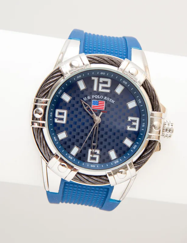 MEN'S BLUE RUBBER STRAP WATCH WITH ROPE BEZEL sold by U.S. Polo Assn.