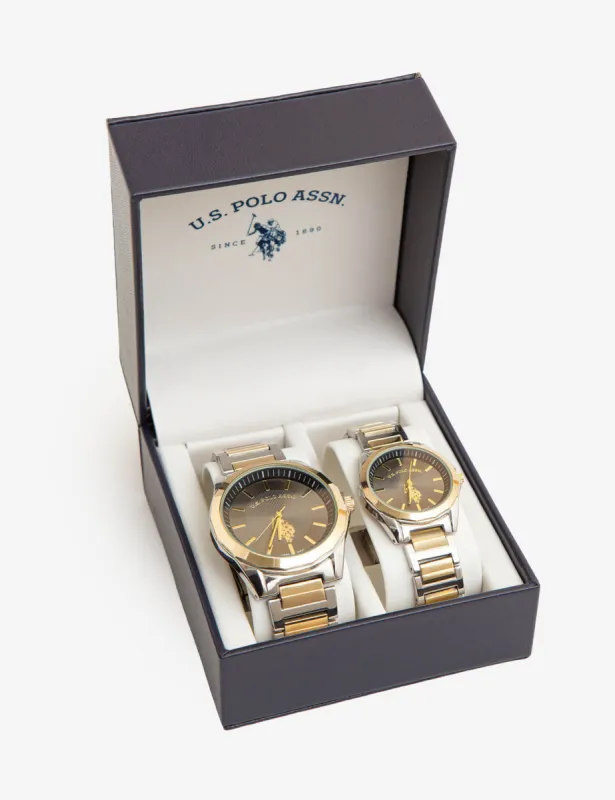 HIS AND HERS TWO TONE LINK STRAP WATCH SET sold by U.S. Polo Assn.