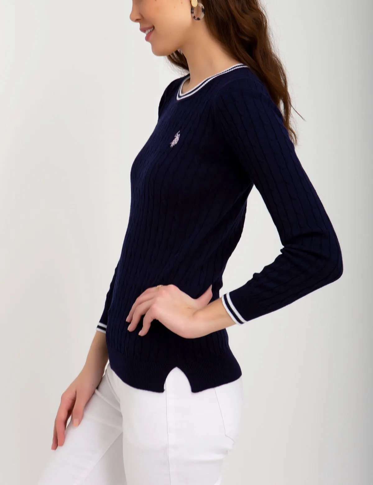 TIPPED CABLE CREW NECK SWEATER sold by U.S. Polo Assn. product image thumbnail 2