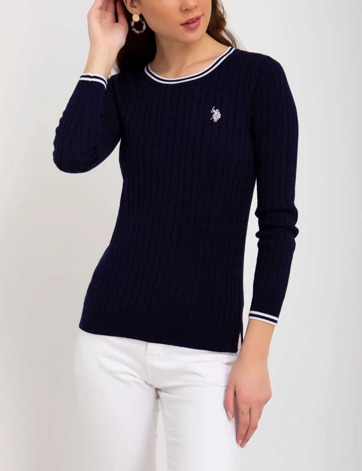 TIPPED CABLE CREW NECK SWEATER sold by U.S. Polo Assn.