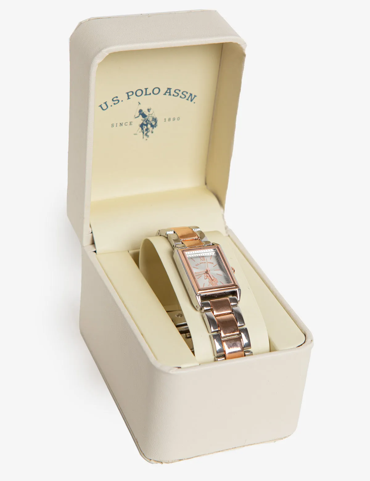 LADIES RECTANGULAR TWO TONE ROSE BRACELET WATCH sold by U.S. Polo Assn. product image thumbnail 2