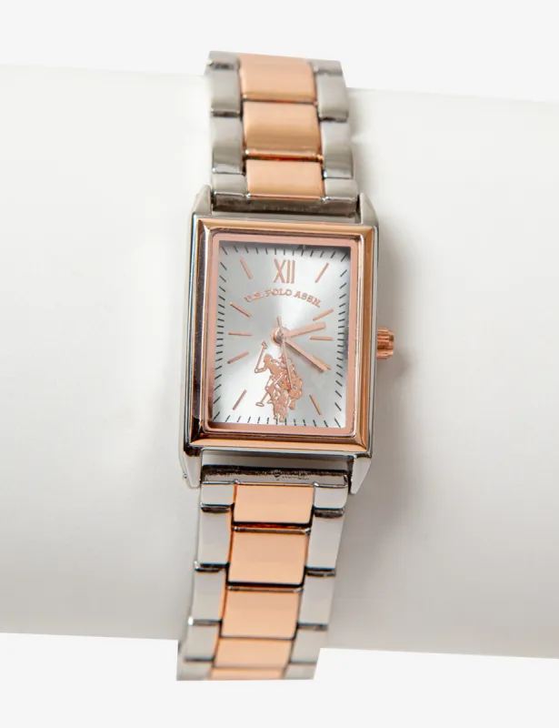 LADIES RECTANGULAR TWO TONE ROSE BRACELET WATCH sold by U.S. Polo Assn.