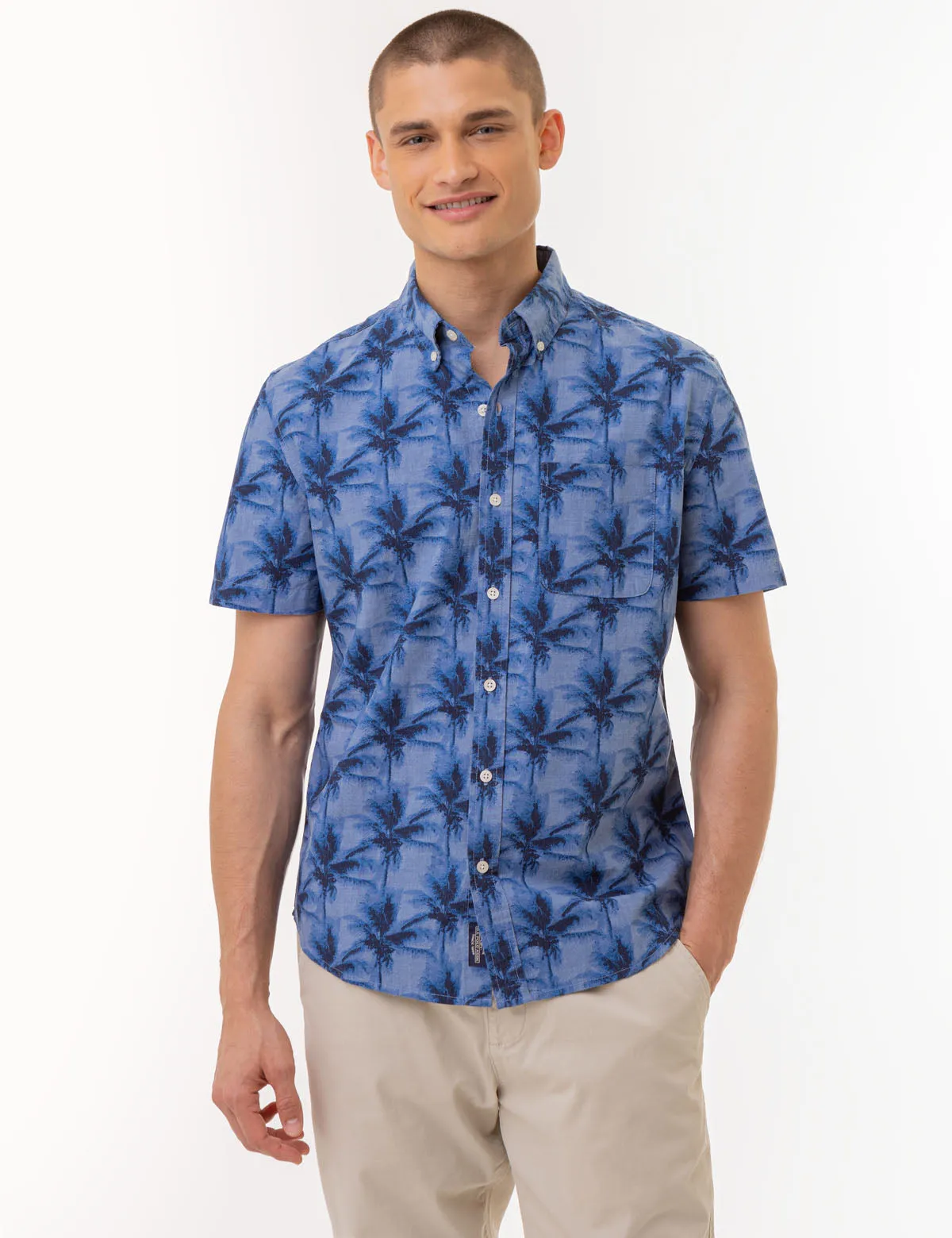 PALM TREE SLUB CHAMBRAY WOVEN SHIRT sold by U.S. Polo Assn.