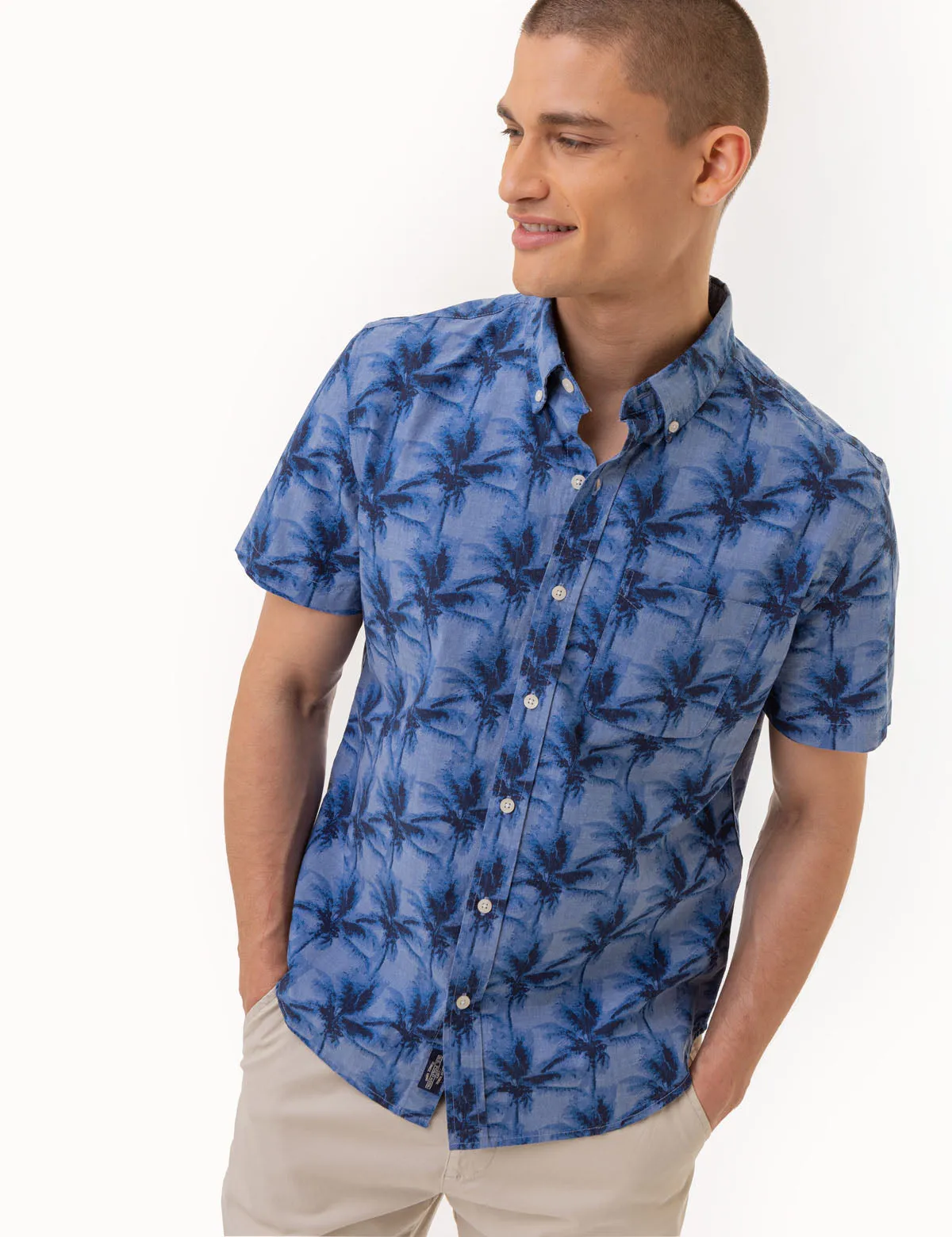 PALM TREE SLUB CHAMBRAY WOVEN SHIRT sold by U.S. Polo Assn. product image thumbnail 4