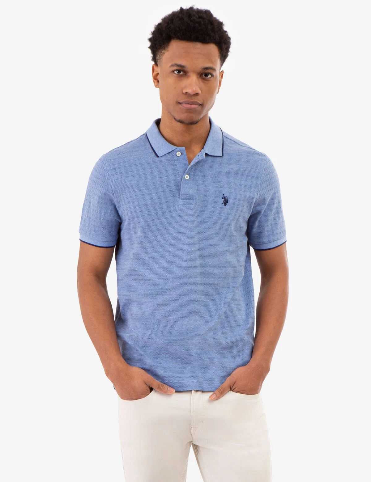 JACQUARD MARLED STRIPE POLO SHIRT sold by U.S. Polo Assn.