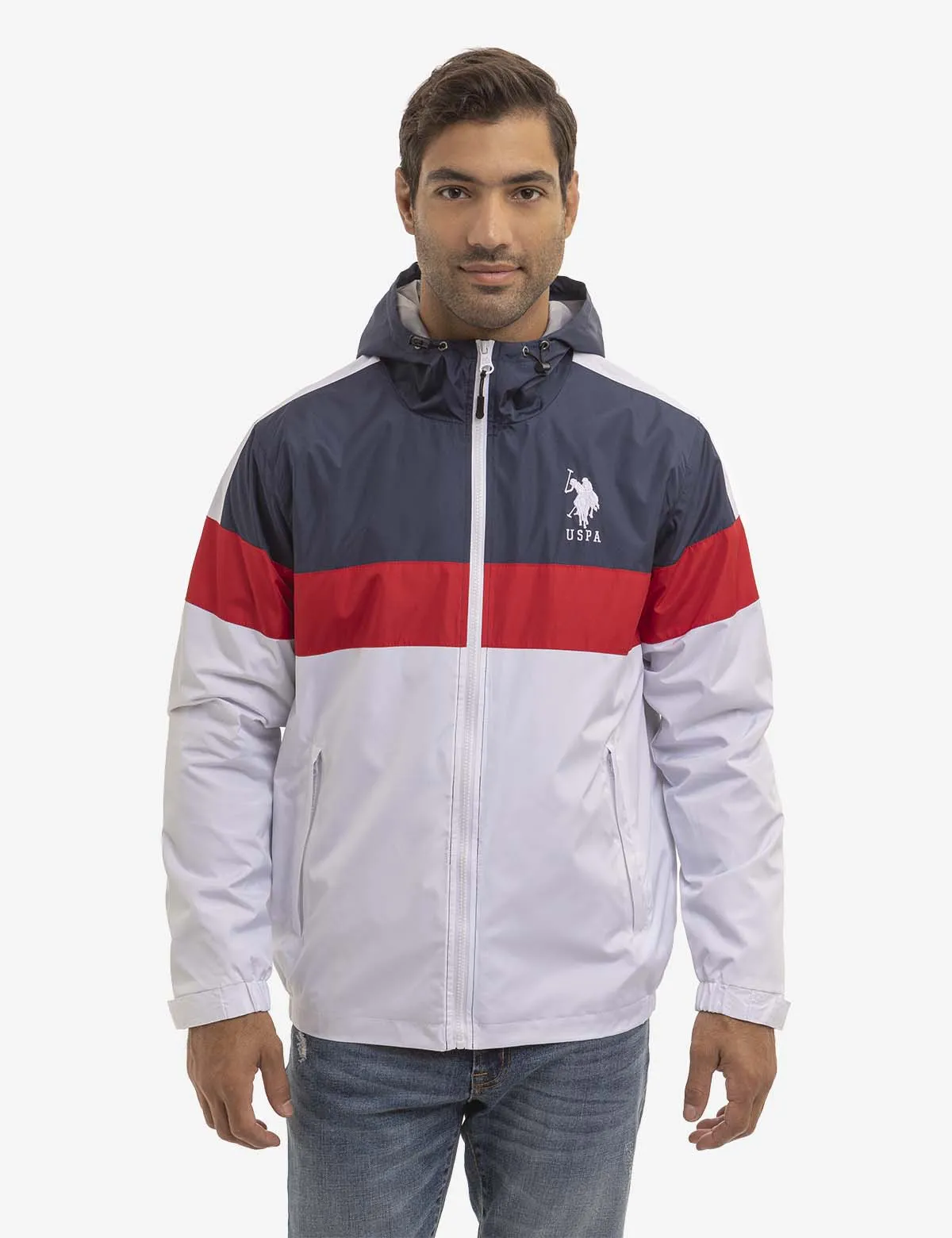 TRICOLOR HOODED WINDBREAKER sold by U.S. Polo Assn.