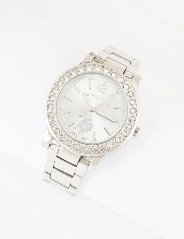 LADIES SILVERTONE BRACELET WATCH W CRYSTAL BEZEL sold by U.S. Polo Assn.