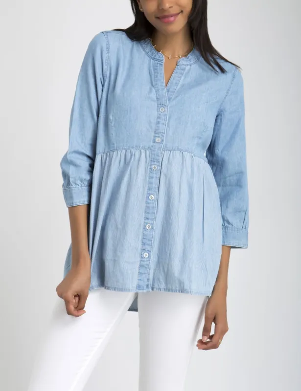 DENIM COLORBLOCK PEPLUM SHIRT sold by U.S. Polo Assn.
