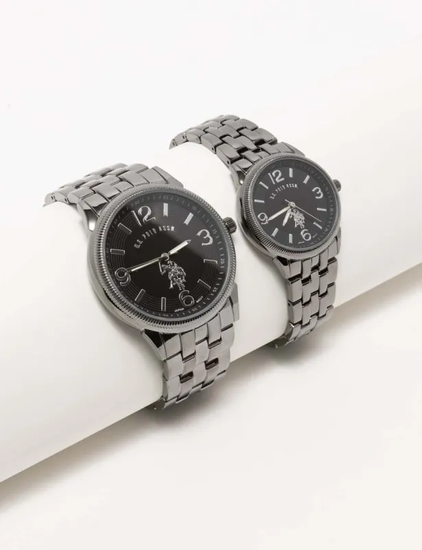 HIS AND HERS GUNMETAL WATCH SET sold by U.S. Polo Assn.