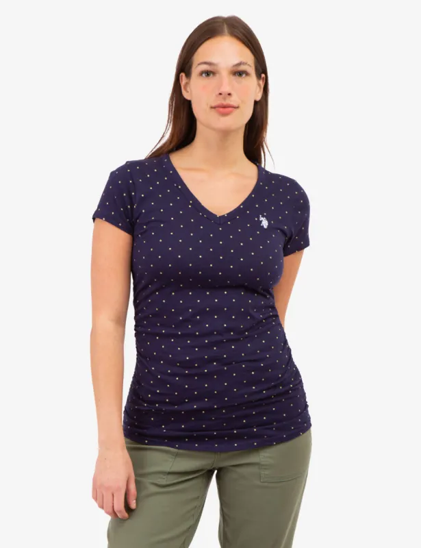 DOT PRINT RUCHED SIDE V-NECK T-SHIRT made by U.S. Polo Assn.