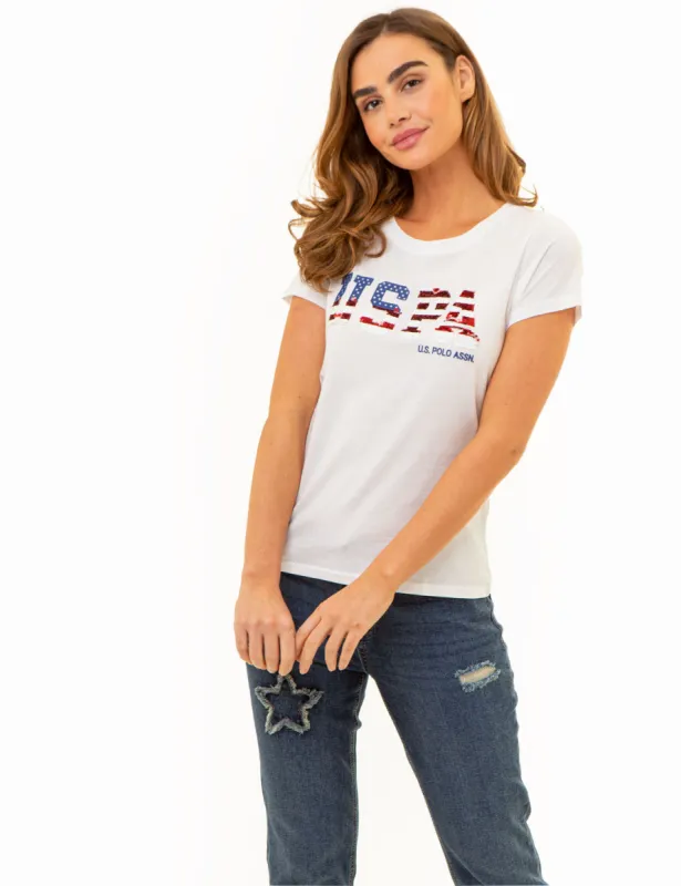 USPA SEQUINS FLAG SCOOP T-SHIRT sold by U.S. Polo Assn.