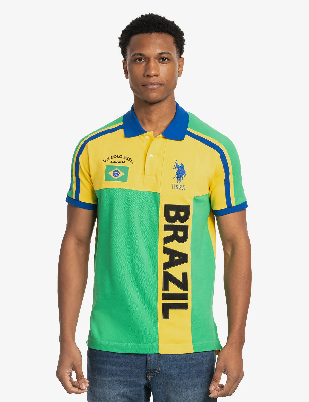 BRAZIL VERTICAL COLOR BLOCK PIQUE POLO SHIRT sold by U.S. Polo Assn.