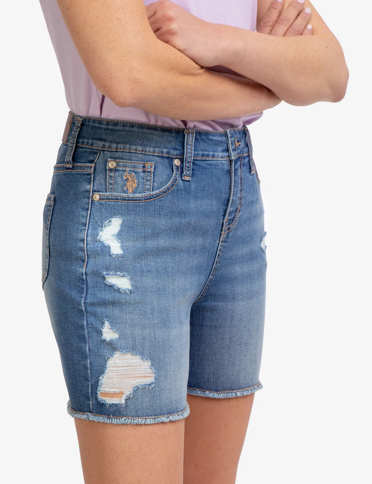 HIGH RISE DESTRUCTED DENIM SHORTS sold by U.S. Polo Assn. product image thumbnail 3
